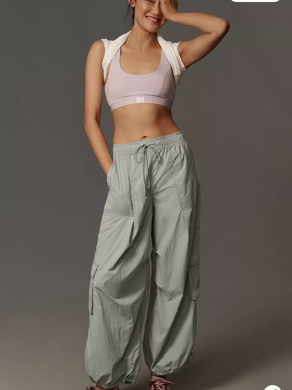 Anthropologie Light Sage Wide-Leg Cargo Pants